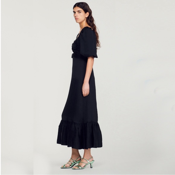 NWT SANDRO Falbala Noir Embellished Midi Party Dress - Picture 4 of 12